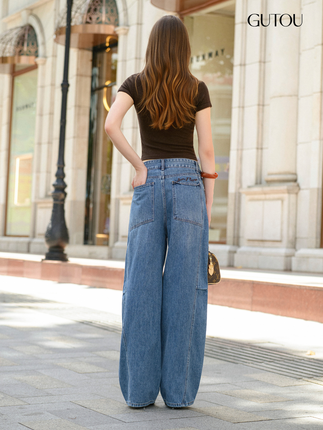 [ GUTOU ] Quần Jean Baggy Túi Kiểu Phối Chữ Nâu Street Basic_thumbnail_3