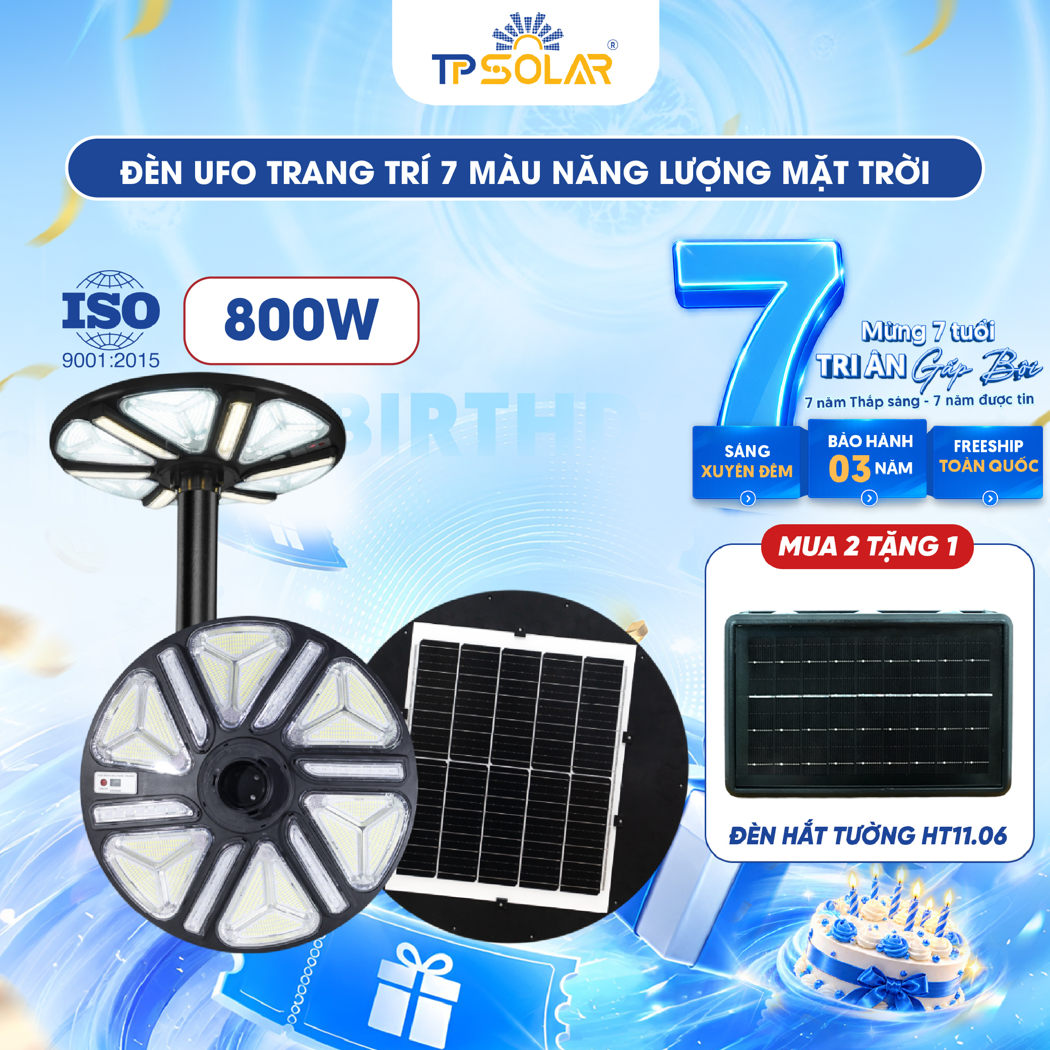 Đèn UFO 7 màu ánh sáng năng lượng mặt trời TP SOLAR UF12