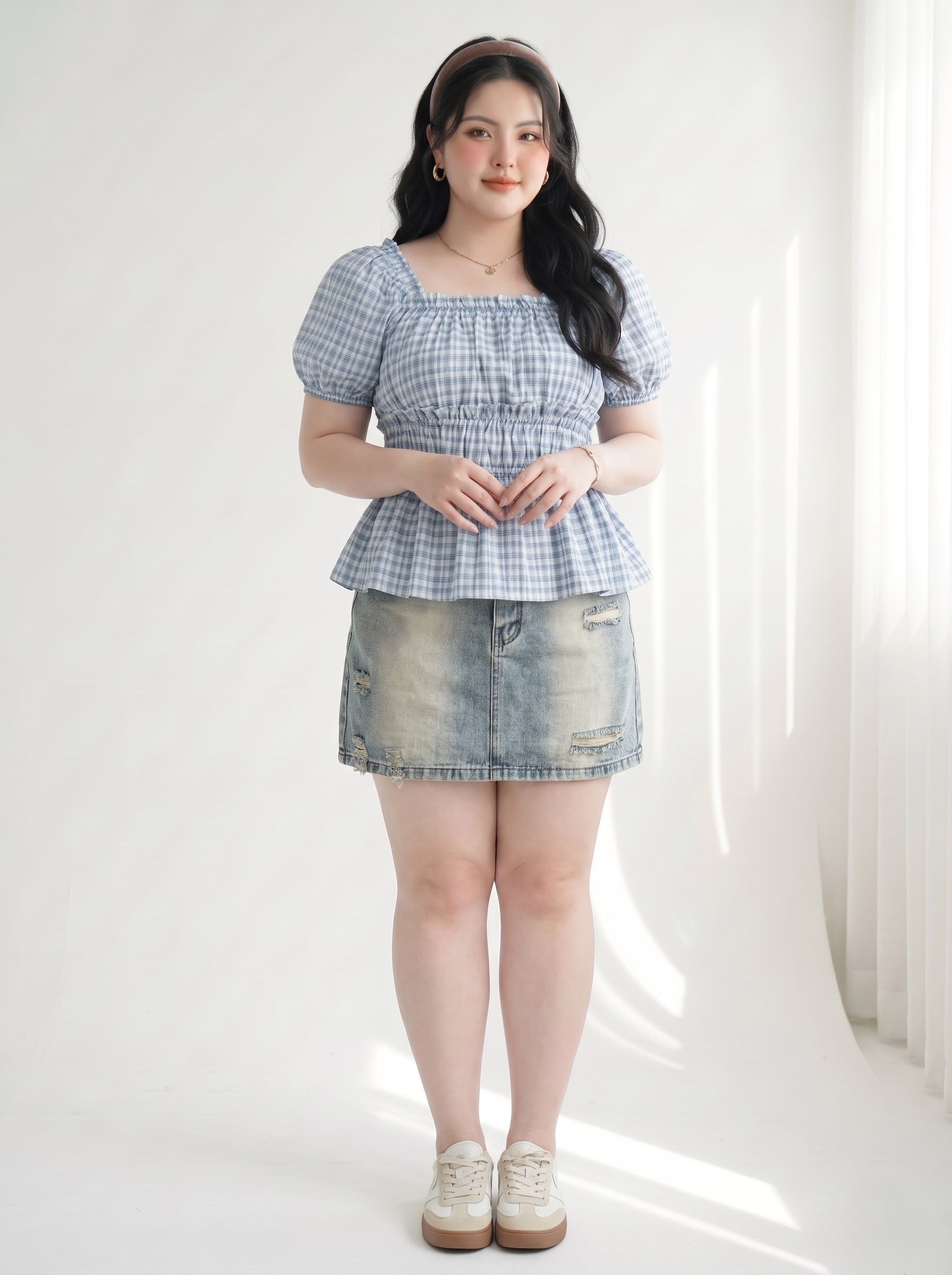 Chân Váy Jean Thêu Cún Bigsize Dáng A Có Quần Bảo Hộ - Xanh Nhạt, Xanh Đậm - Vừa 55–90kg - T-JV2126