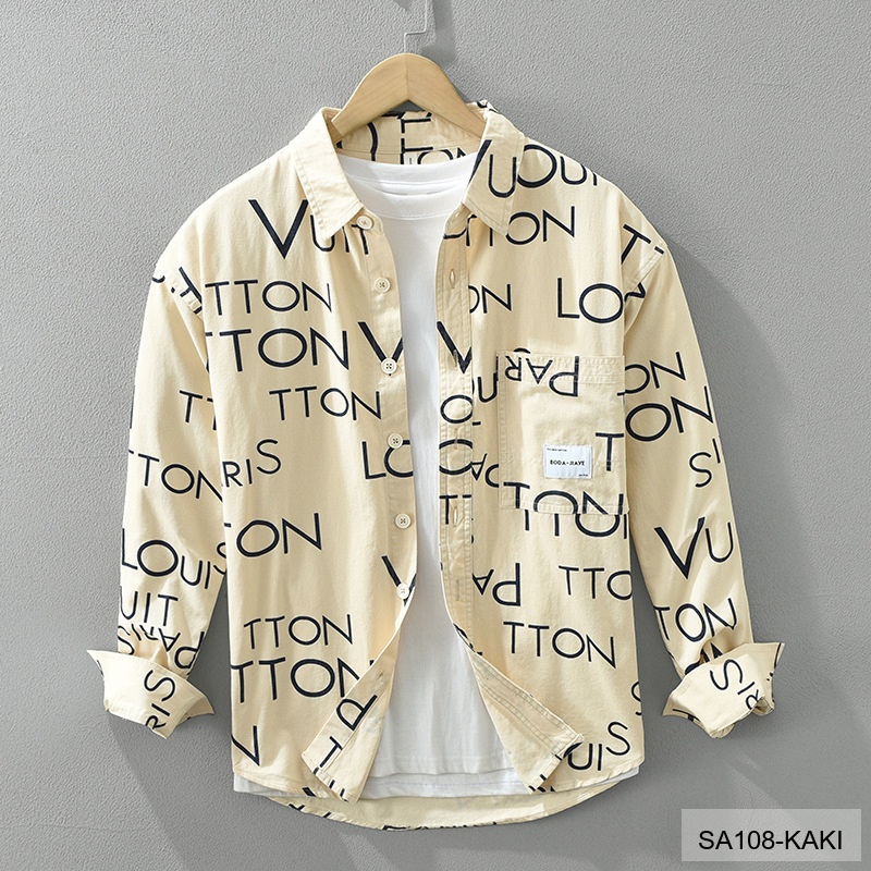 SA108 - Áo Sơ Mi Nam In Chữ Thời Trang, Chất Cotton Mềm Mại, Phong Cách Streetwear Đa Dạng Màu Kaki & Xám_thumbnail_6