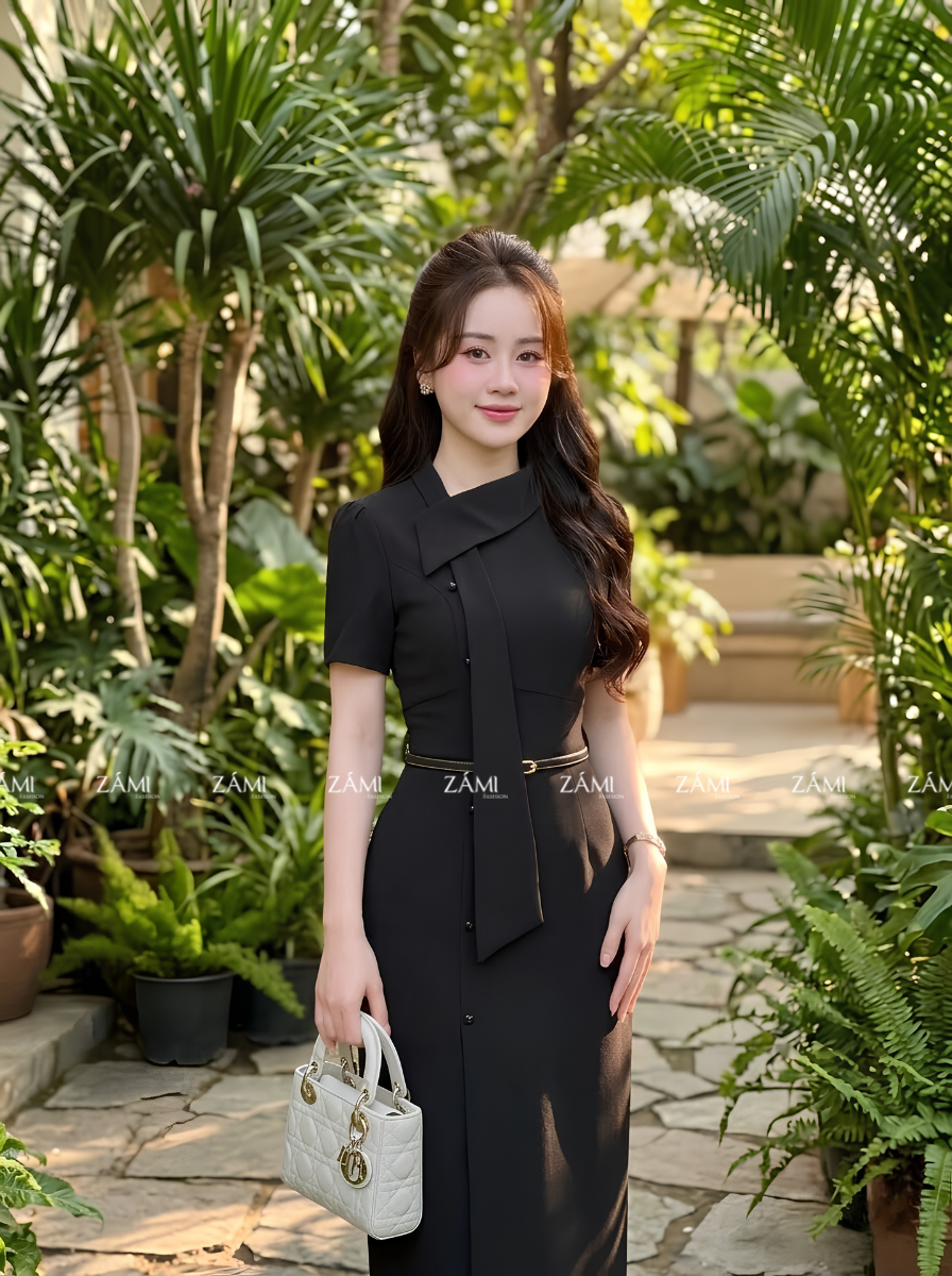 G55 - Đầm Cổ Lệch Cài Nơ Thanh Lịch_thumbnail_3