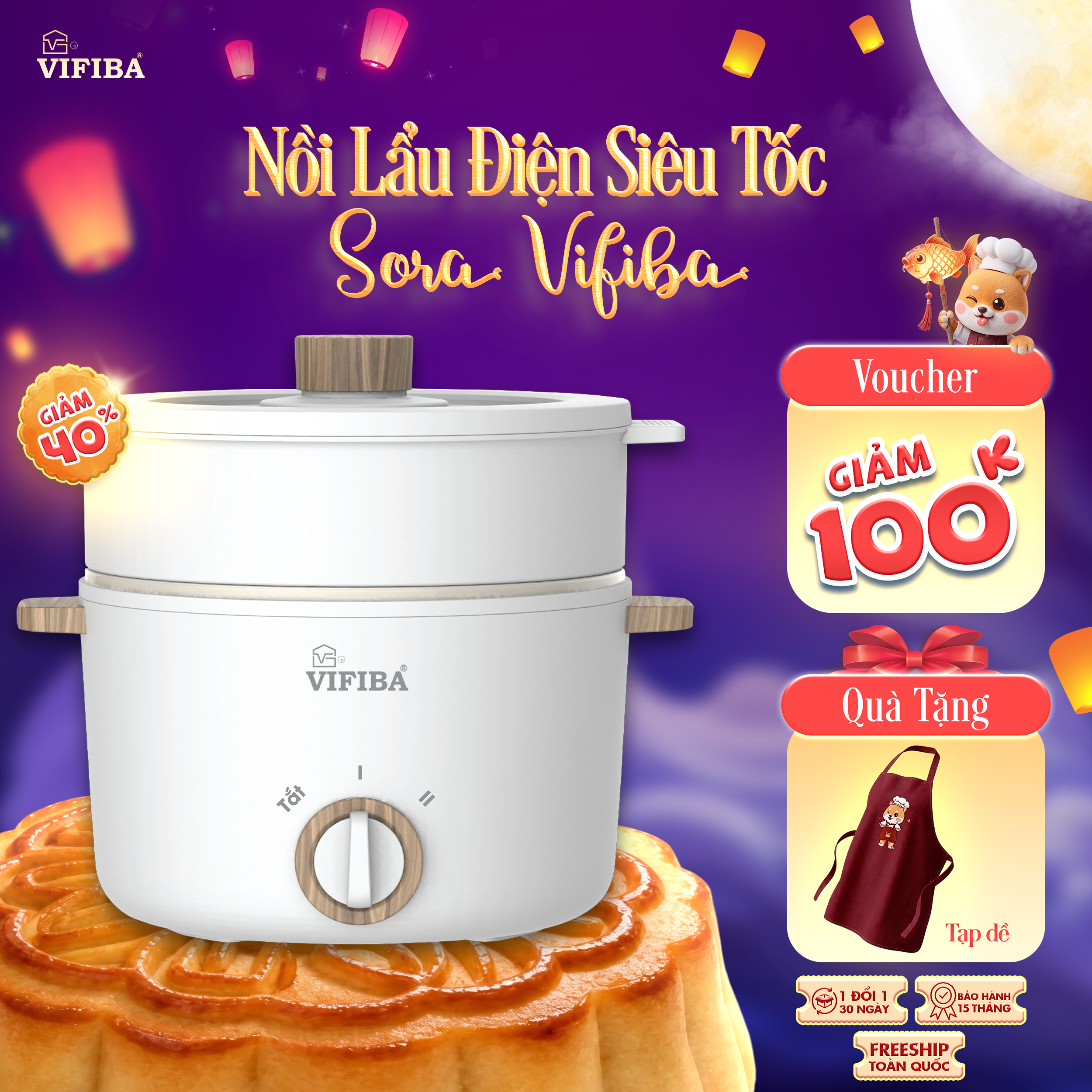 Nồi Lẩu Điện Sora Vifiba - Kèm khay hấp