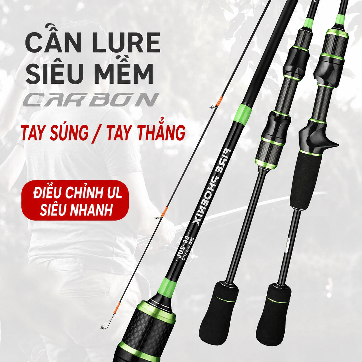 Cần Câu Lure UL Carbon Solid Tip Siêu Nhạy – Casting/Spinning 2-8g, Dây 2-6LB
