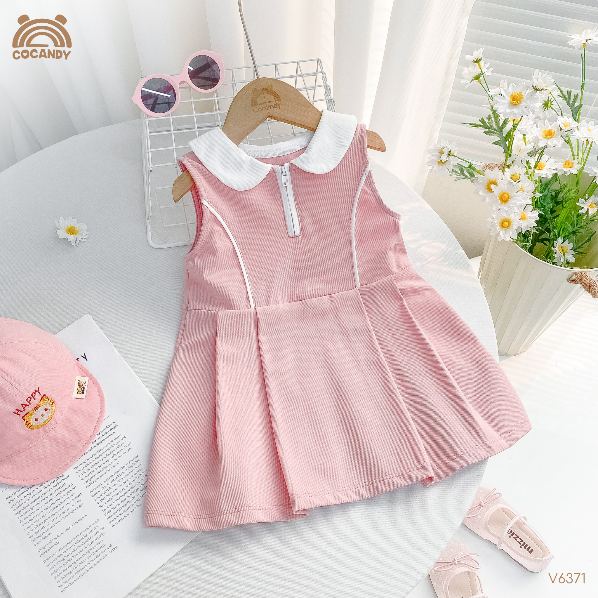 Váy sát nách polo HỒNG cổ trắng nẹp cong