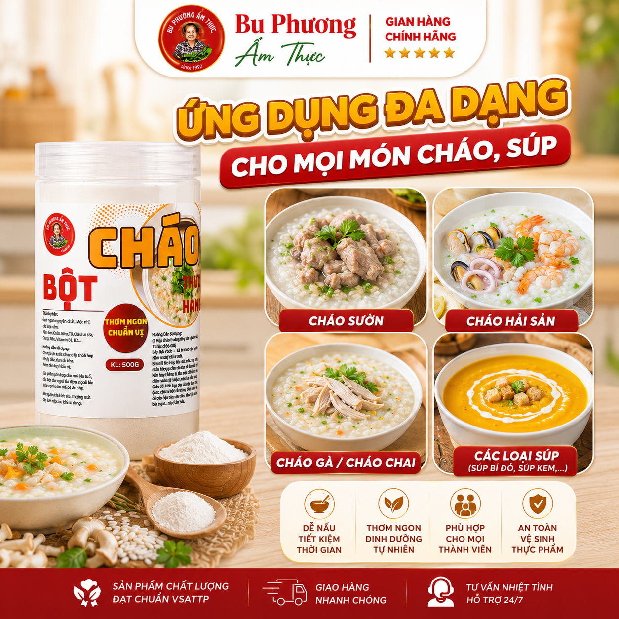 Bột Nấu Cháo Bu Phương 500G – Cháo Gà, Sườn, Hải Sản - BP45_thumbnail_4
