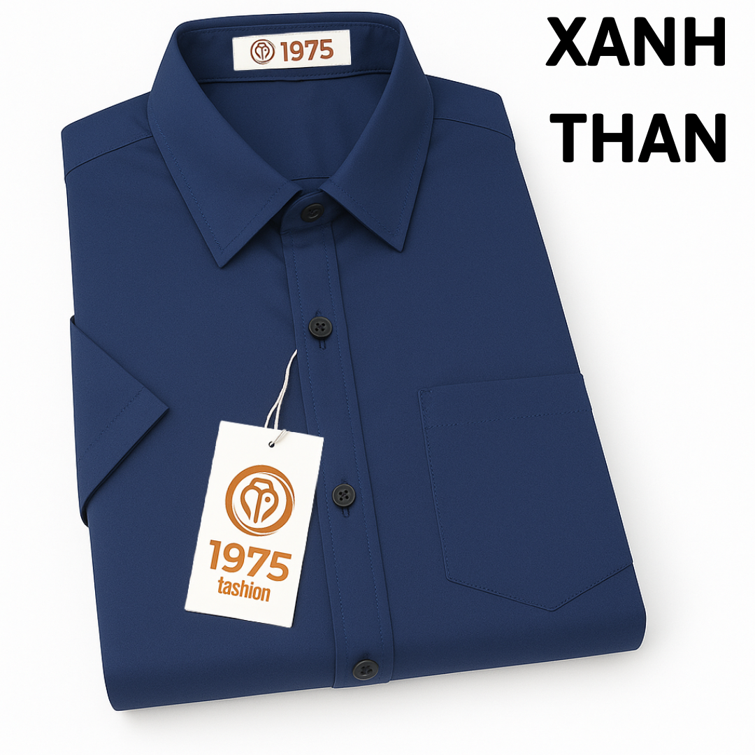 ÁO SƠ MI XANH THAN NGẮN TRƠN
