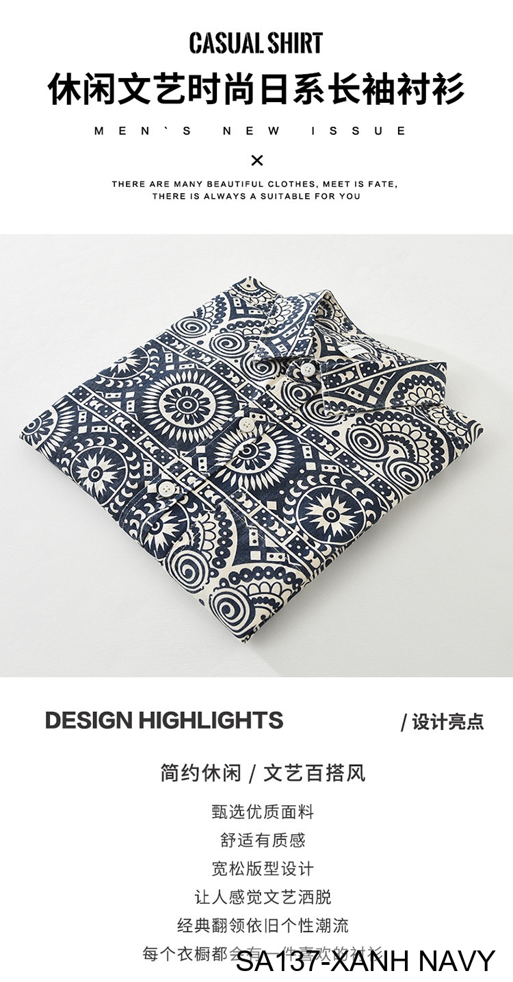 SA137 - Áo Sơ Mi Nam Tay Dài Phong Cách Nhật Bản In Họa Tiết Nghệ Thuật, Chất Cotton Mềm Mại_thumbnail_5
