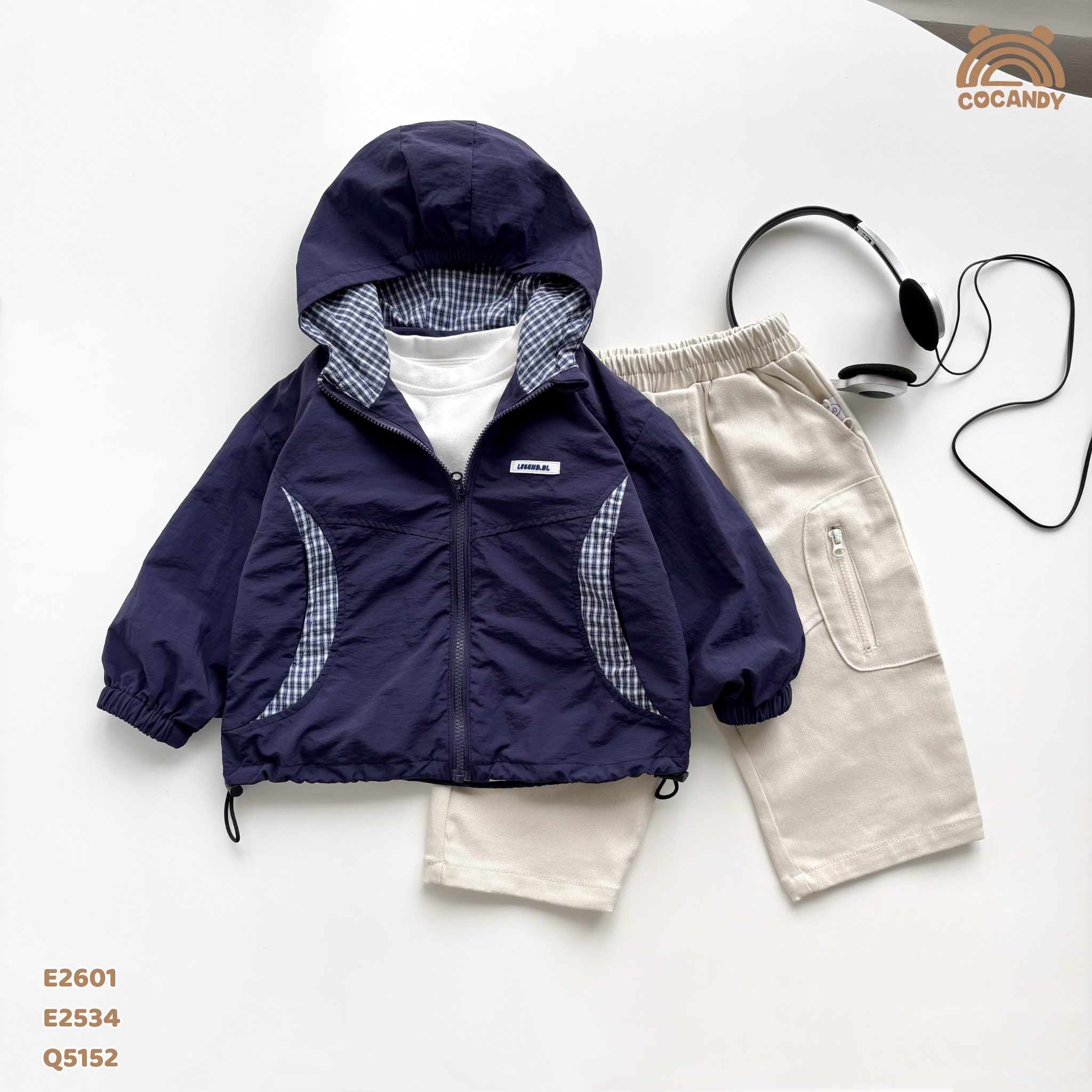 Áo khoác gió XANH NAVY phối kẻ