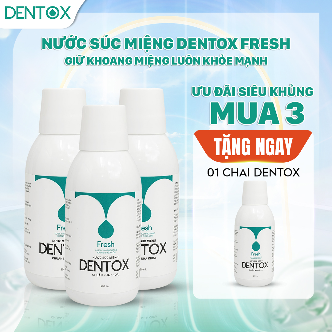 COMBO 3 Nước Súc Miệng Dentox Fresh 250ml, Khử Hôi Miệng Giảm Viêm Nướu, Không Cồn Không Cay