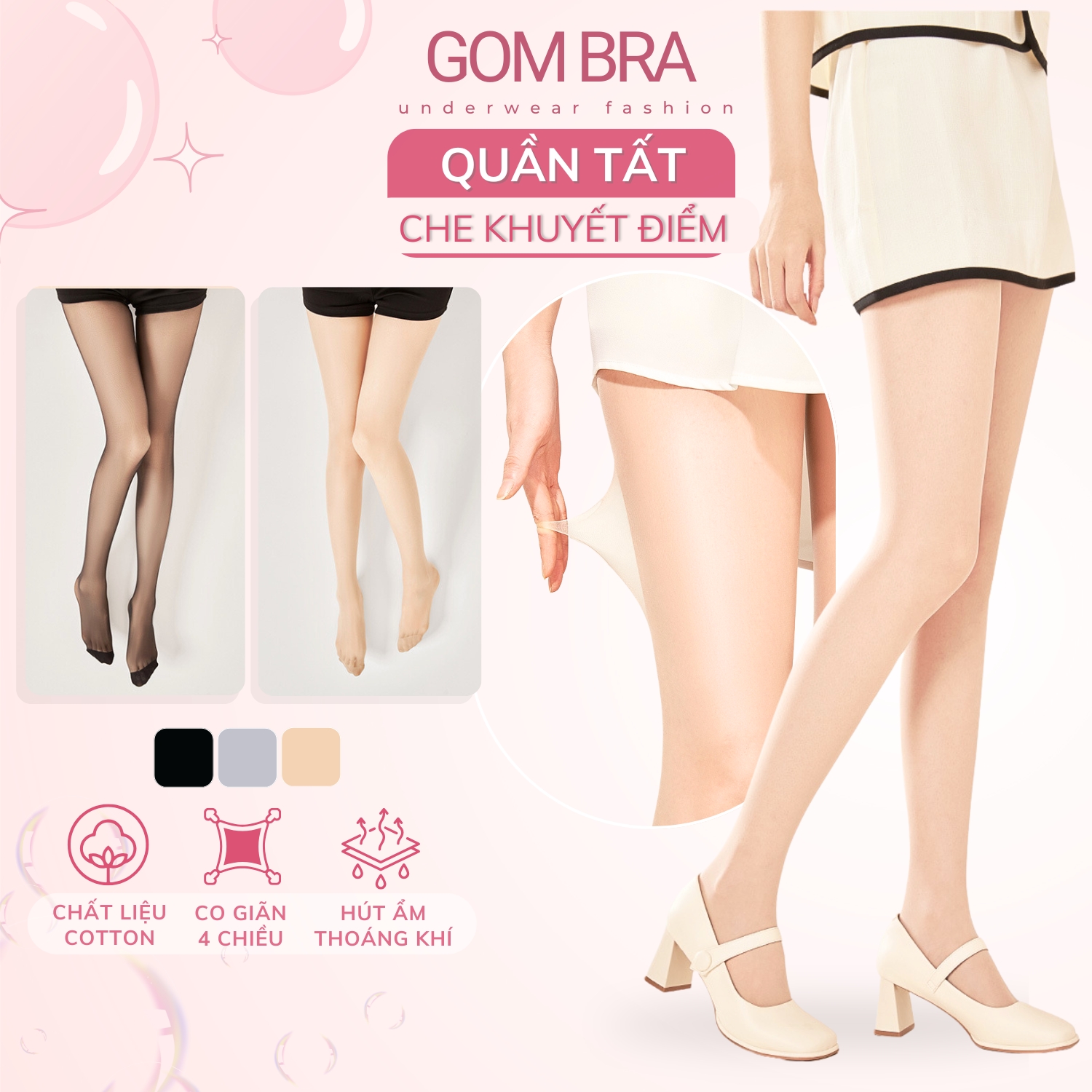 Quần tất đen che khuyết điểm Gom Bra, vớ quần nữ tàng hình mềm mịn co giãn bền dai - KAVE-A078