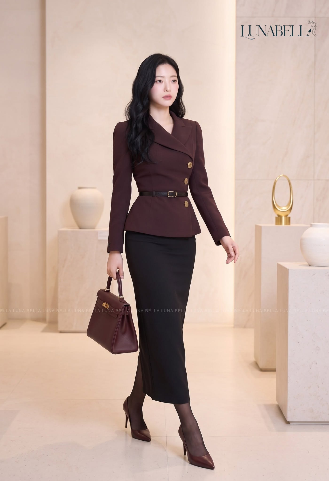 Set vest cúc lệch chân váy bút chì VELMORA màu ĐỎ_thumbnail_1