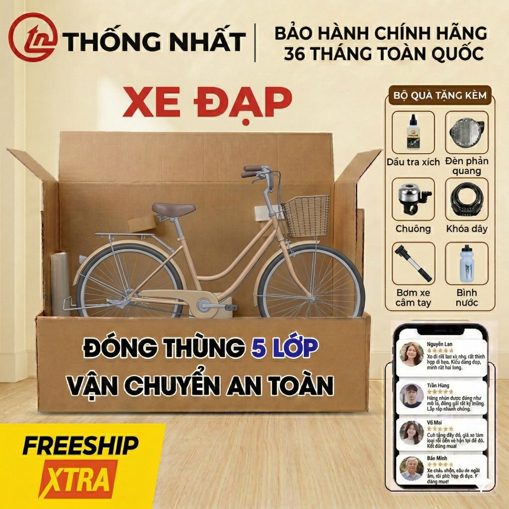 Xe Đạp Thống Nhất Dáng Cổ Điển Xưa Nam Nữ, TẶNG BỘ PHỤ KIỆN, khung thép chắc chắn, bền bỉ_thumbnail_8