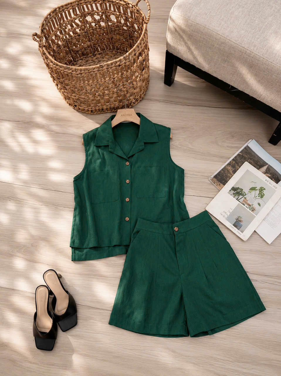 Bộ linen bột đùi áo sơ mi sát nách 2 túi lệch tà_thumbnail_8
