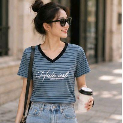 Áo Thun sọc ngang cổ tim Free Size 45-75kg Co Giãn 4 Chiều Tôn Dáng Mềm Mịn Thoáng Mát Dễ Phối Phong Cách_thumbnail_6