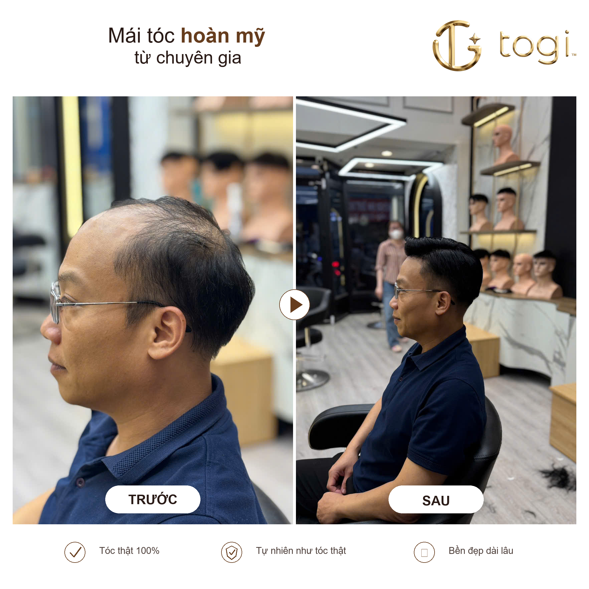 Togi65 góc nghiêng không đội tóc dày giả