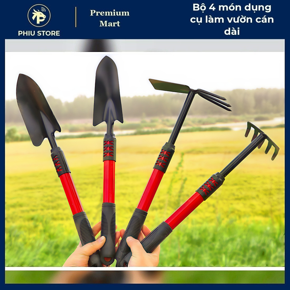 Bộ Làm Vườn 4 Món - Bộ 4 Món Dụng Cụ Làm Vườn Cán Dài, Bộ Xẻng Trồng Cây - PHIU STORE_thumbnail_3