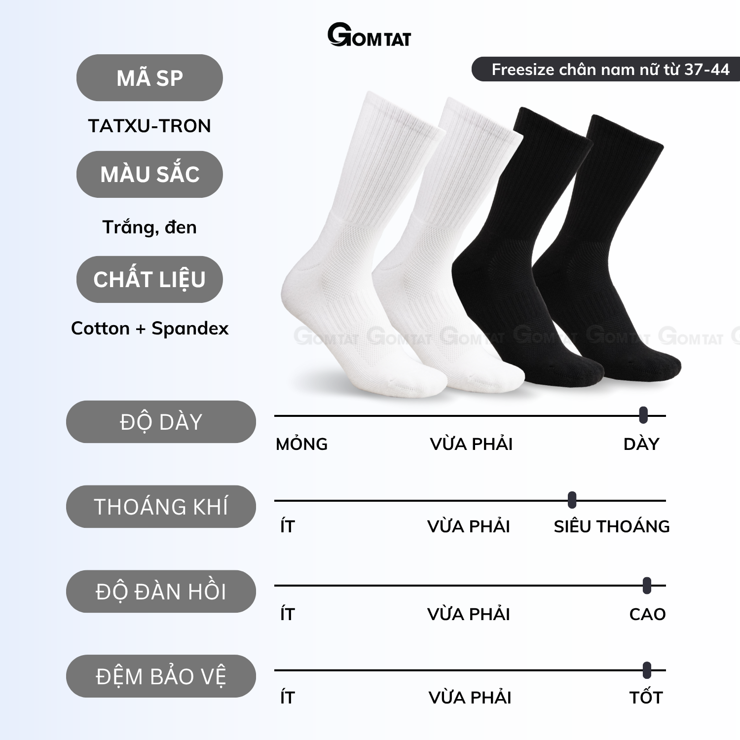 Combo tất cổ cao, cổ trung nam nữ GOMTAT, chất liệu cotton đệm xù êm chân - TATXU-TRON_thumbnail_10