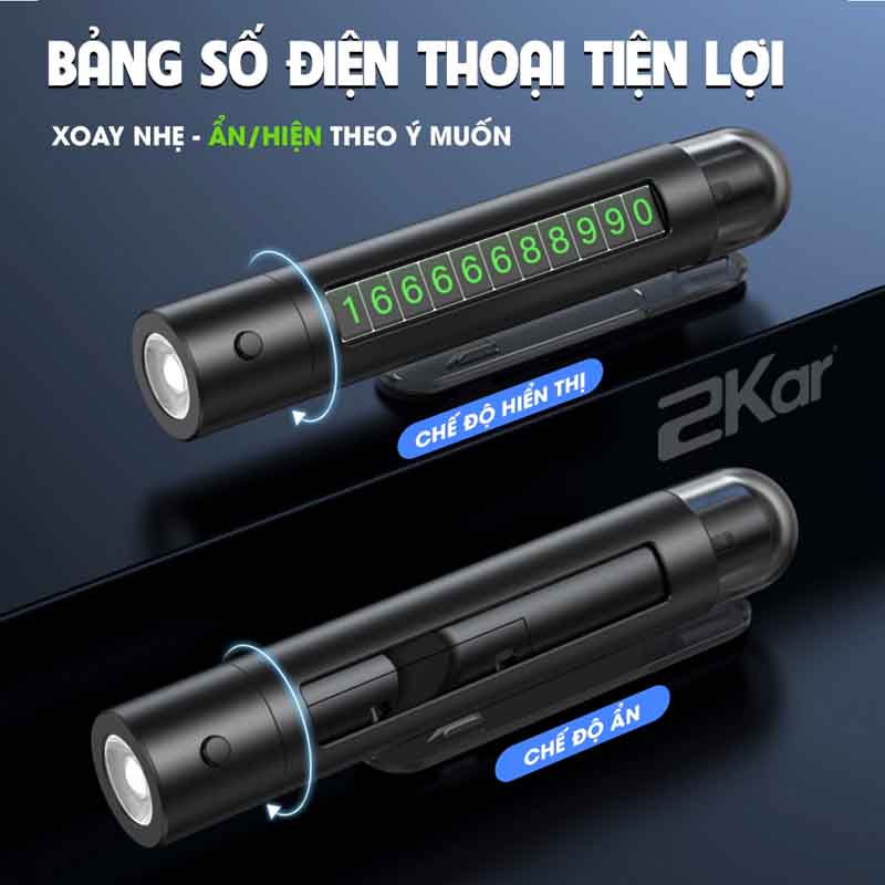 Búa Thoát Hiểm Ô Tô 4in1 2Kar – Phá Kính Nhanh, Cắt Dây An Toàn, Đèn LED & Bảng Số Điện Thoại Tiện Lợi_thumbnail_4