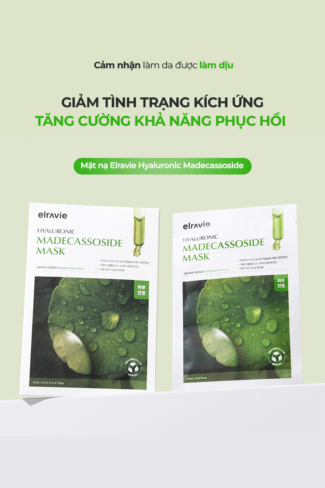 Mặt nạ cấp ẩm, làm dịu, giảm đỏ, hạ nhiệt độ da Elravie Hyaluronic Madecassoside