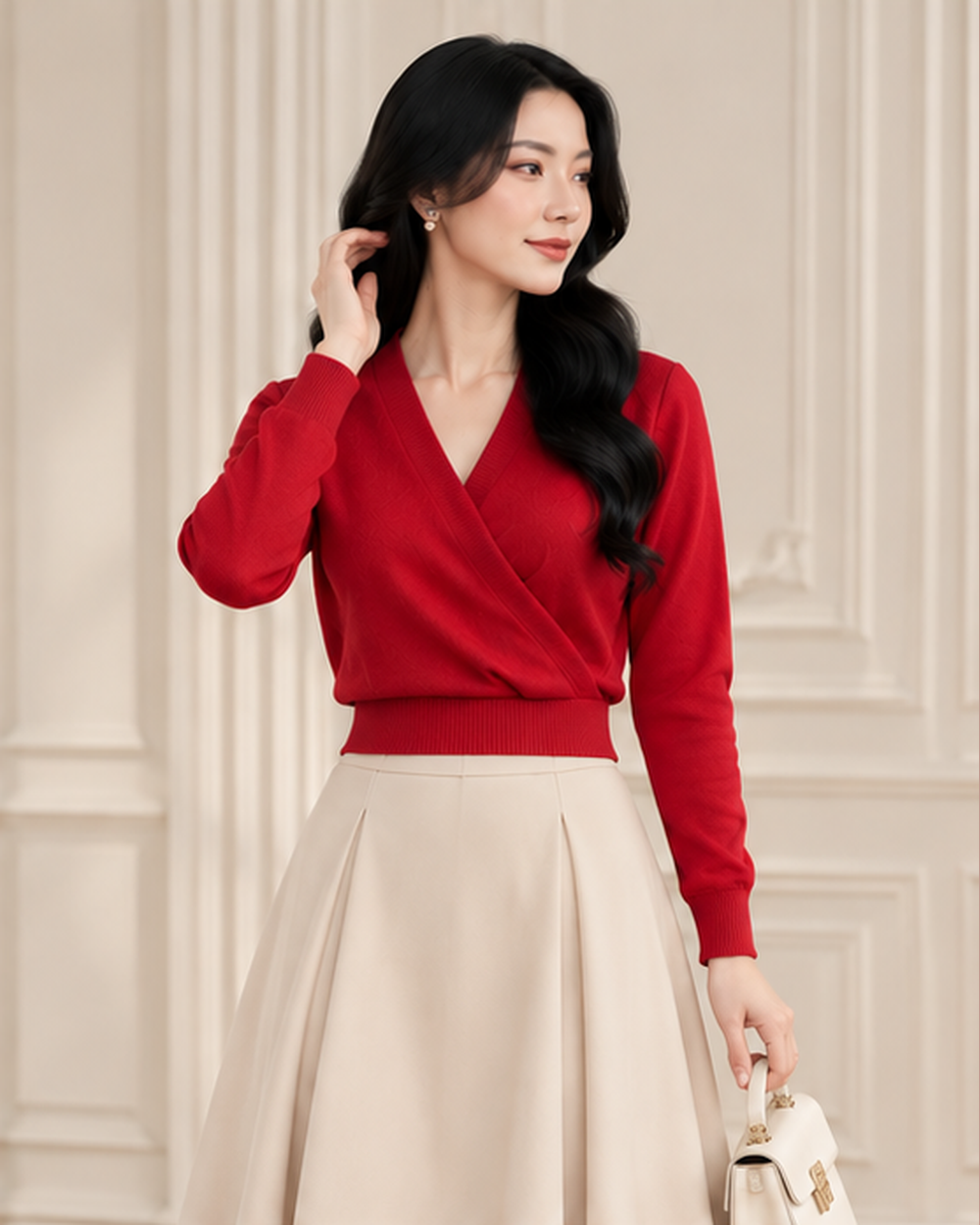 Áo Len Đỏ Cổ Đắp Chéo Thanh Lịch - MA020_thumbnail_2