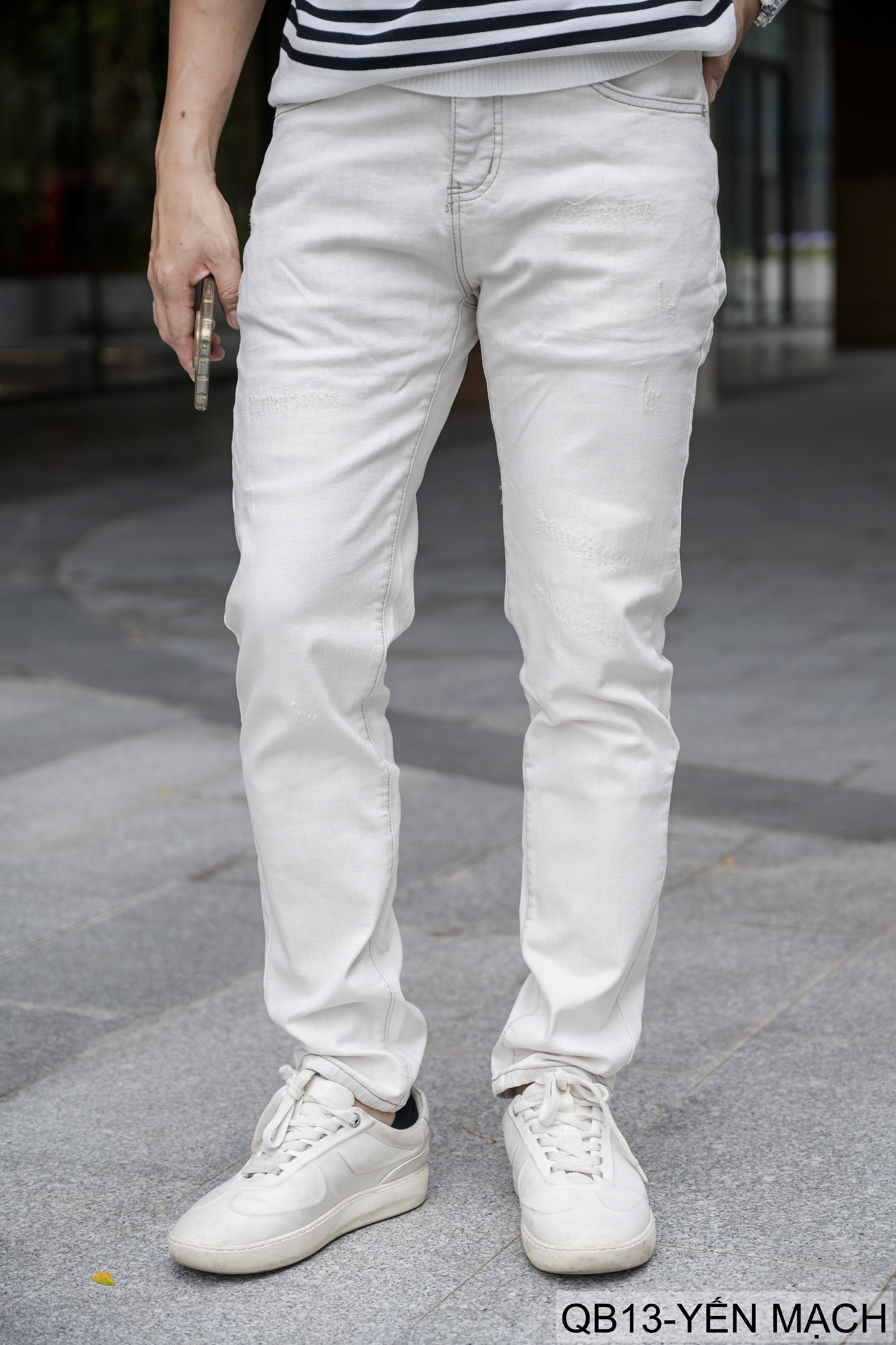 QB13 - Quần jeans nam ống đứng màu yến mạch, chất co giãn, phong cách streetwear trẻ trung