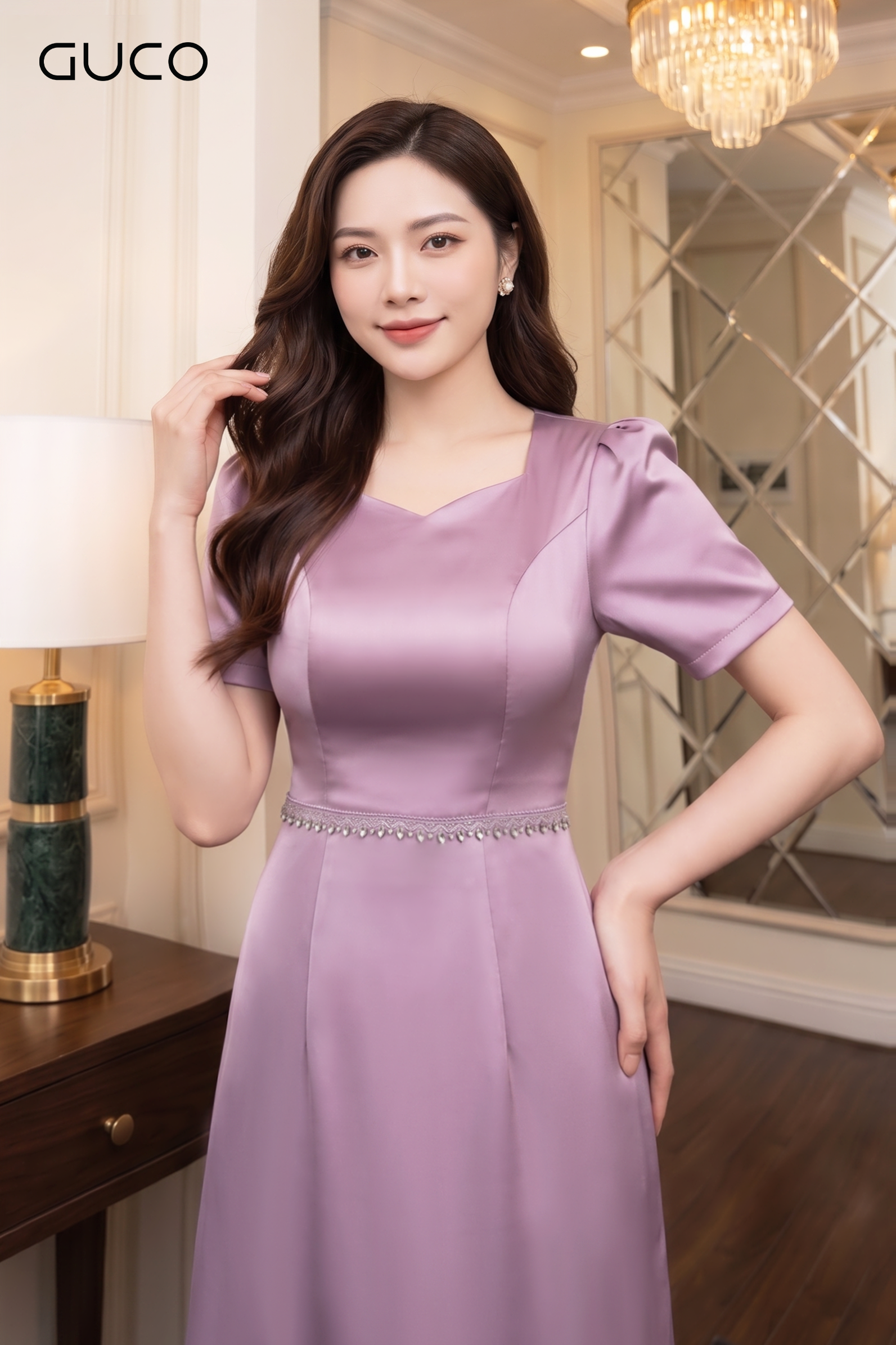 Đầm Dạ Hội Hồng Eo Đính Đá Sang Trọng