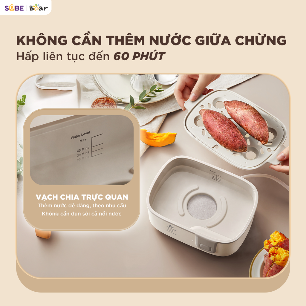 Nồi Hấp Điện Đa Năng 3L 2 Tầng Bear ECK-125NR Hấp Bánh Bao Hấp Trứng Hấp Đồ Ăn Dặm_thumbnail_7