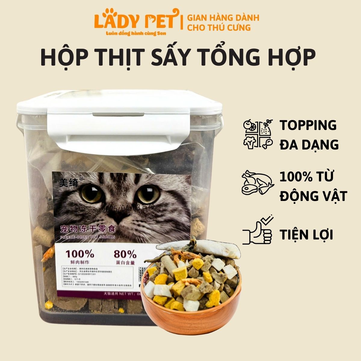 [Thịt Sấy Thường] Hộp Thịt Sấy Tổng Hợp Cho Chó Mèo Hộp 650G