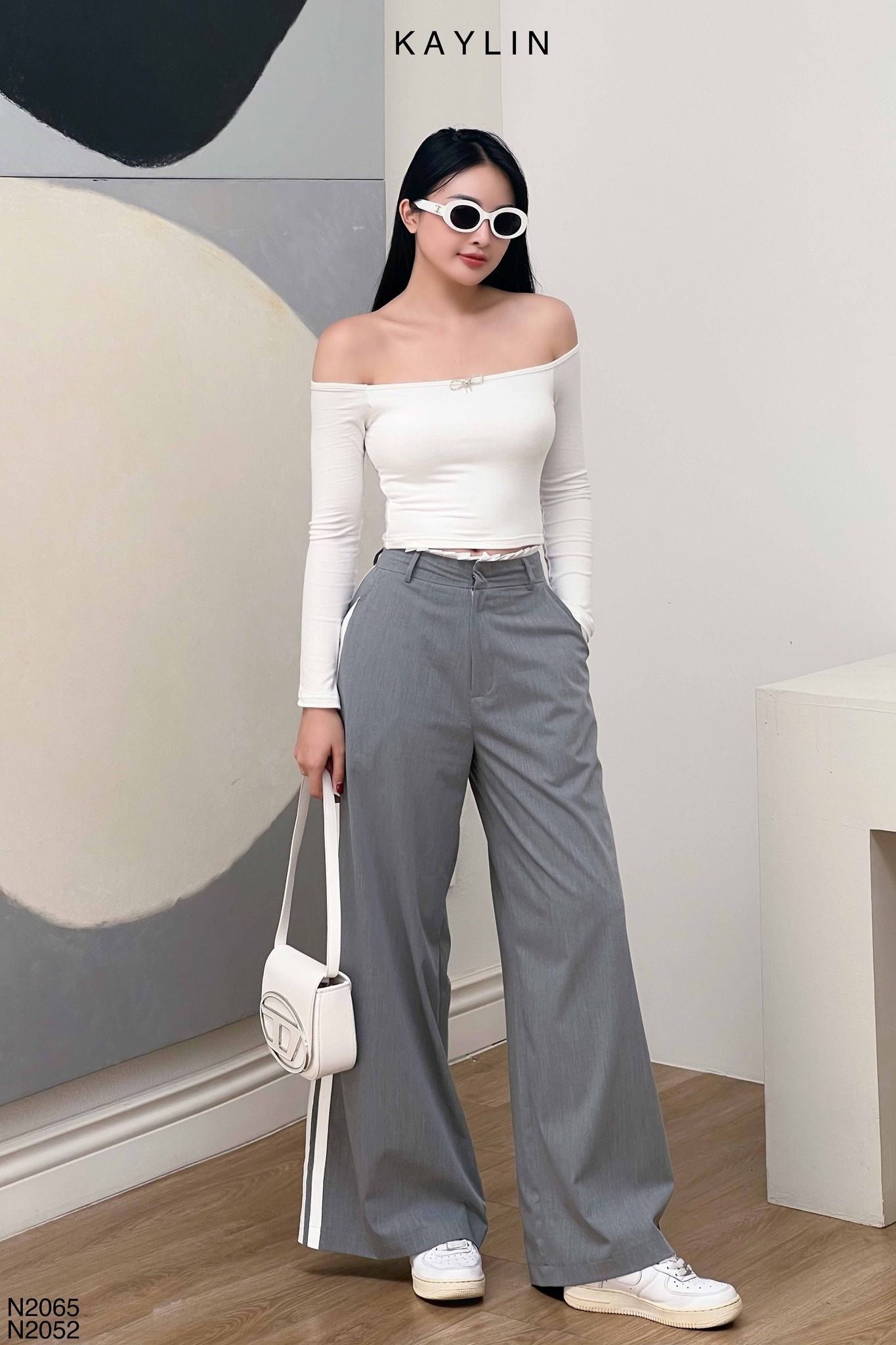 Quần suông xám phối lưng KAYLIN