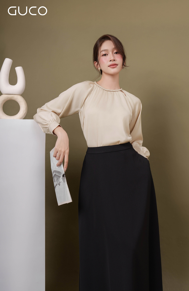 ÁO LỤA TAY DÀI CỔ THẮT BÍM - KEM_thumbnail_4