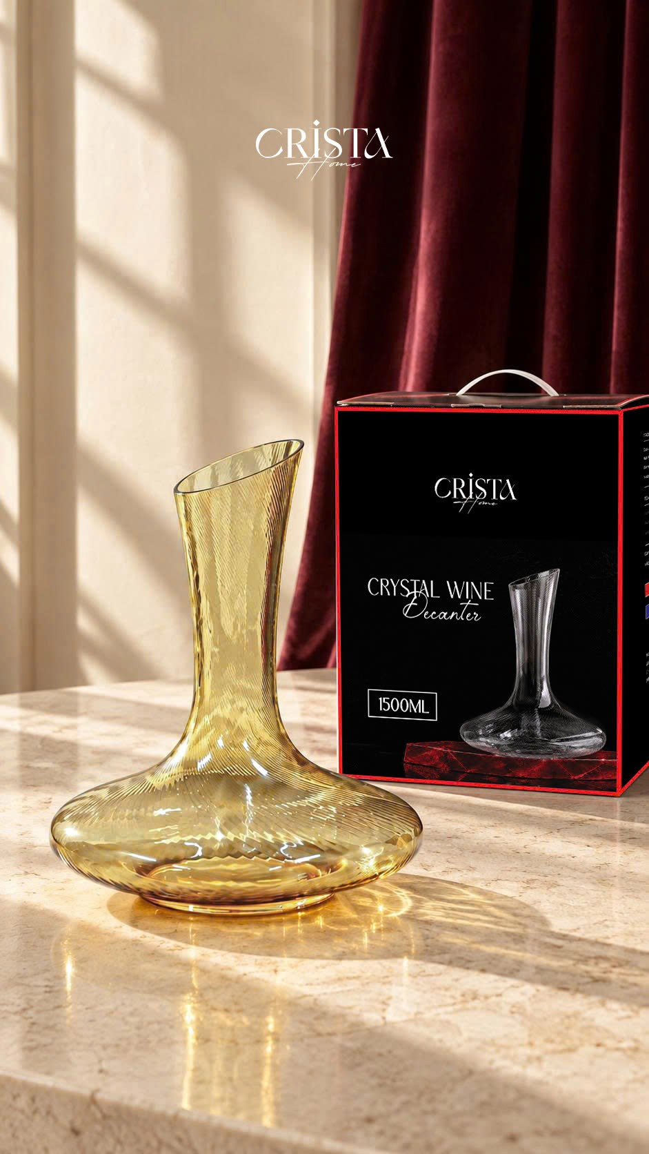 BÌNH THỞ RƯỢU VANG PHA LÊ VÂN SÓNG NGHIÊNG 1.5L CRISTA HOME