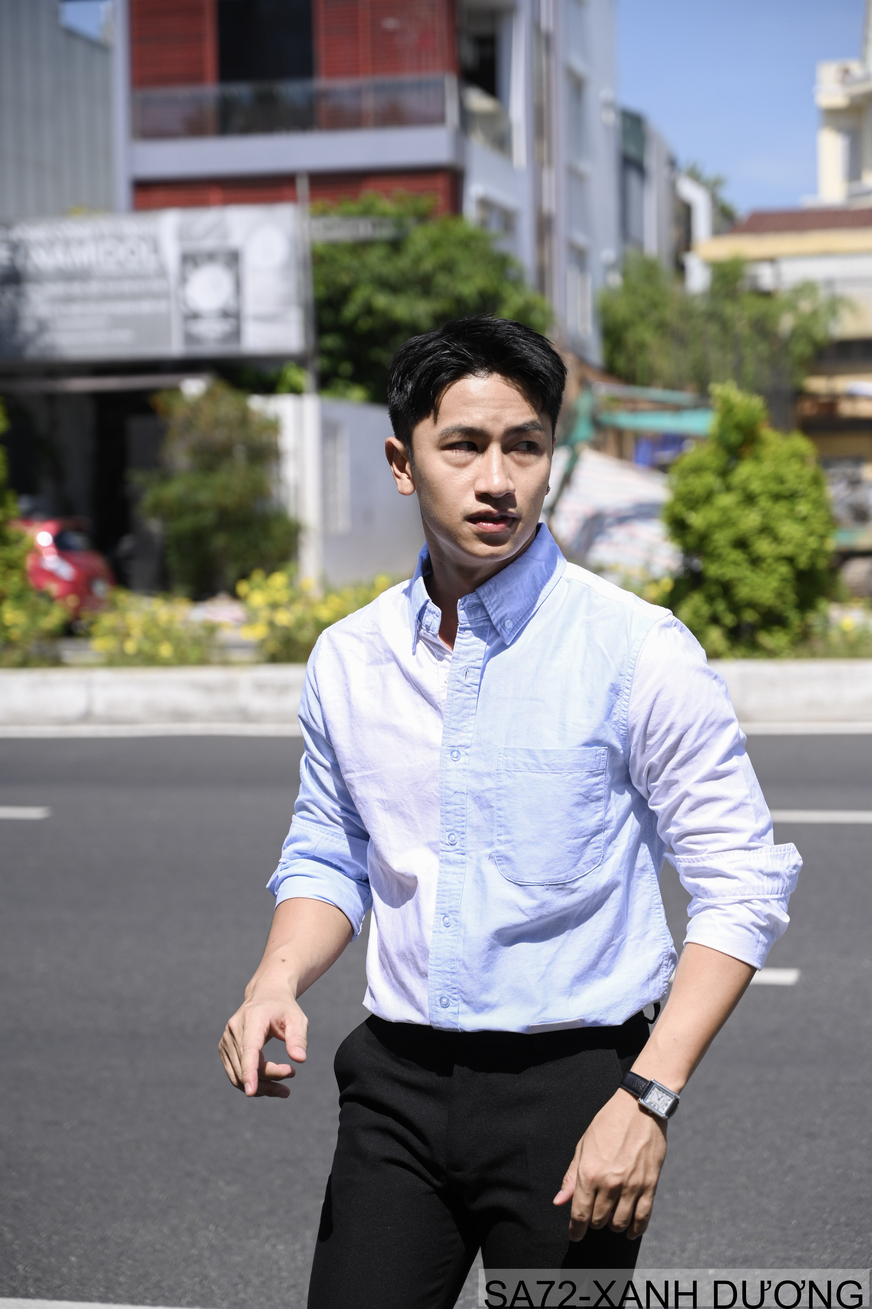SA72 - Áo sơ mi dài tay phối màu xanh dương trắng phong cách Nhật, form rộng rãi, chất cotton mềm mại