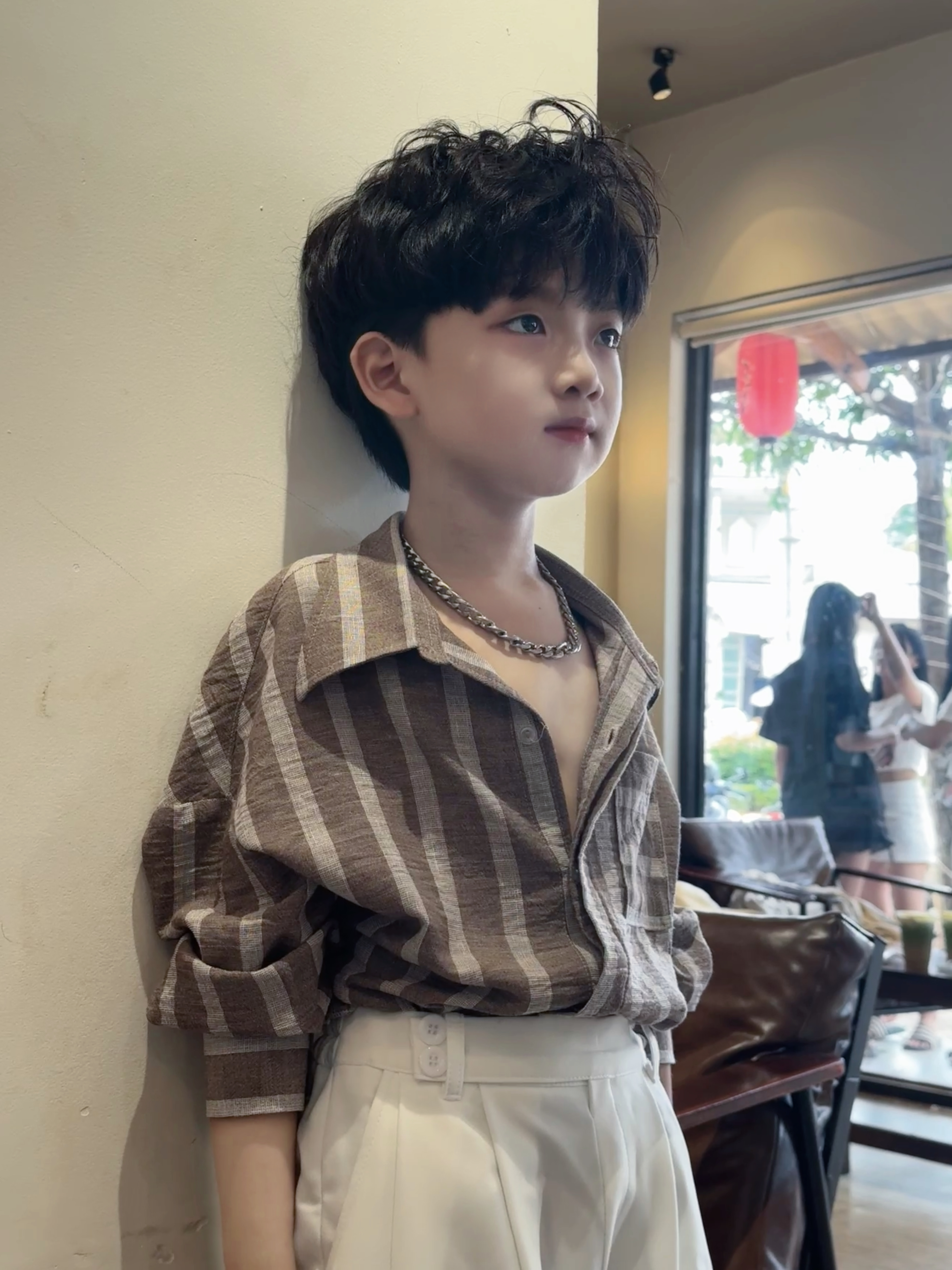 Áo Nâu Sọc Linen Thái, Quần Suông Trắng Đai Chéo (không kèm áo thun trằng)_thumbnail_4