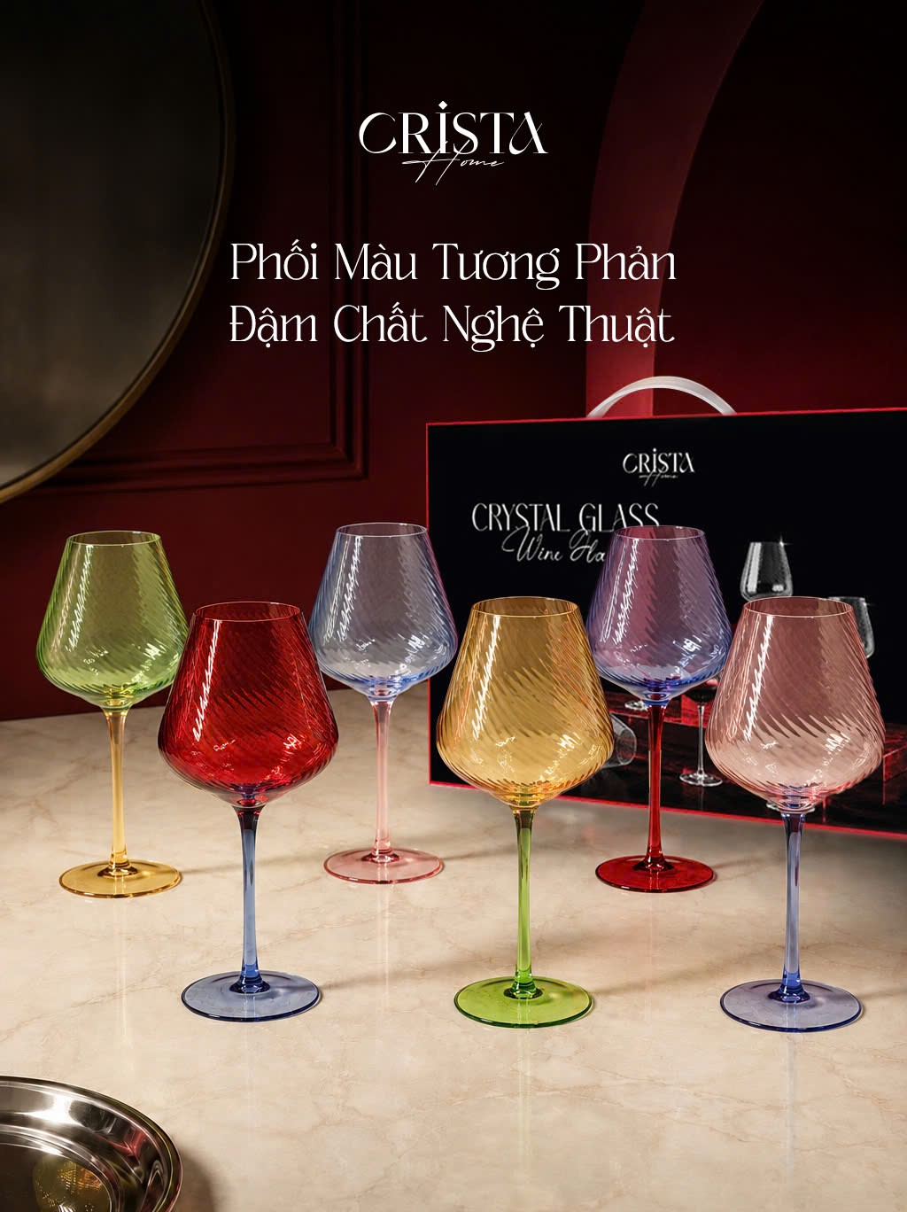BỘ 6 LY RƯỢU VANG PHA LÊ VÂN SÓNG NGHIÊNG 680ML CRISTA HOME