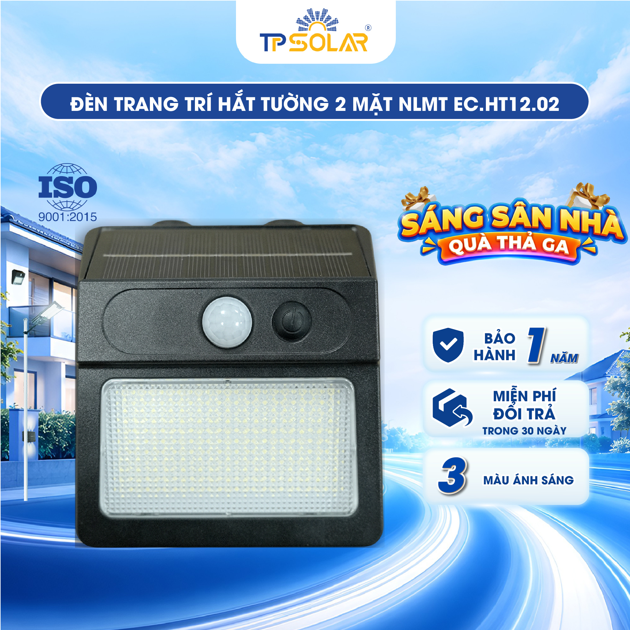 Đèn trang trí hắt tường 2 mặt năng lượng mặt trời ECOLA HT12