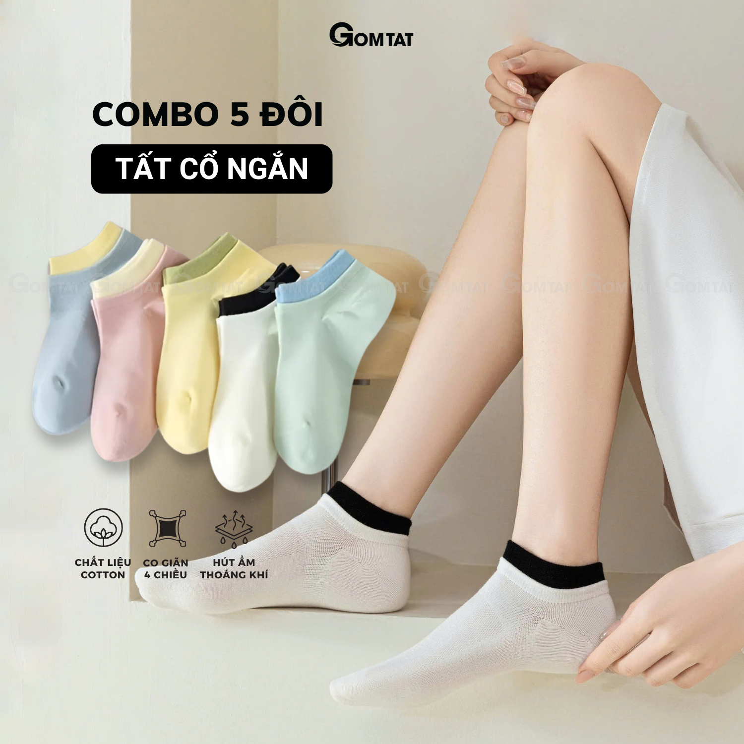 Combo tất cổ ngắn nữ GOMTAT cotton mềm mại XIN-A100_thumbnail_7