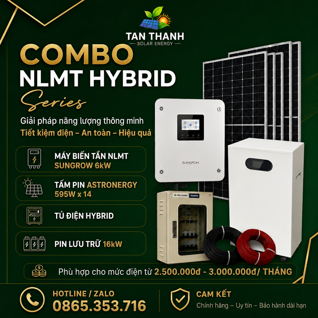 COMBO SUNGROW 6kW PHÙ HỢP CHO TIỀN ĐIỆN TỪ 2.500.000Đ - 3.000.000Đ/THÁNG