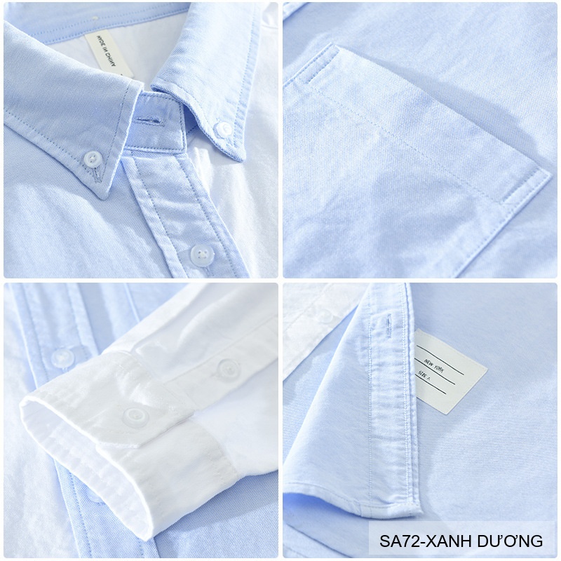 SA72 - Áo sơ mi dài tay phối màu xanh dương trắng phong cách Nhật, form rộng rãi, chất cotton mềm mại_thumbnail_4