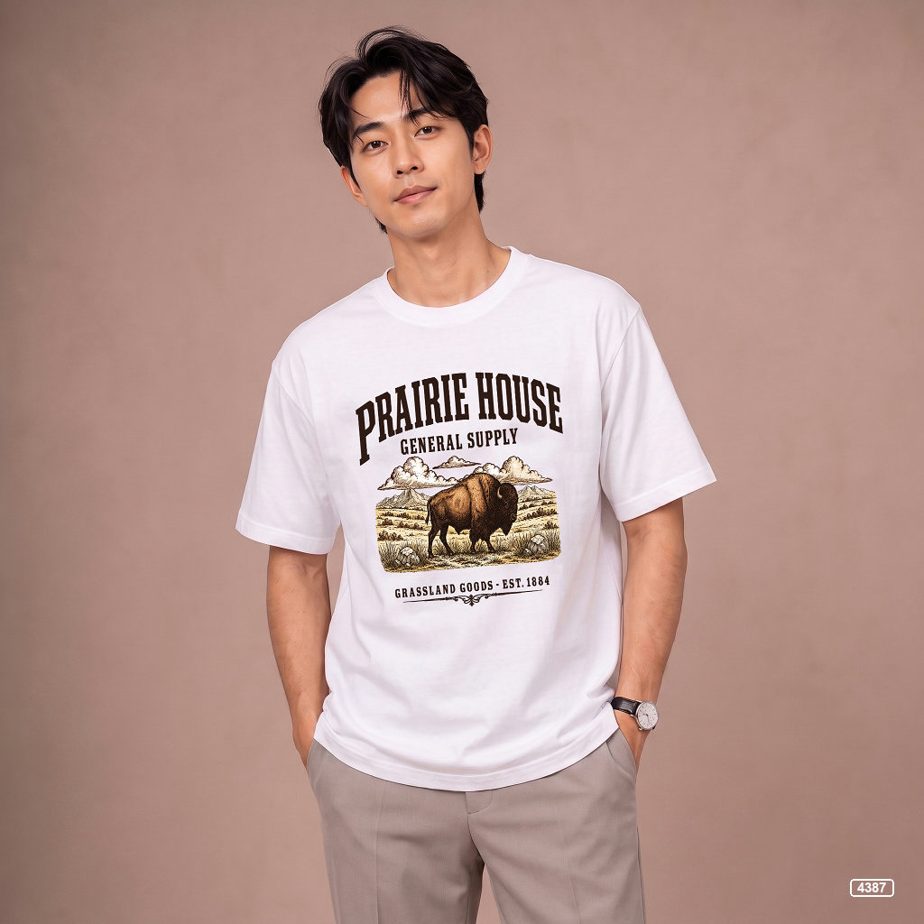 Áo thun nam Prairie House Buffalo form rộng vintage TeePrint 4387_thumbnail_5