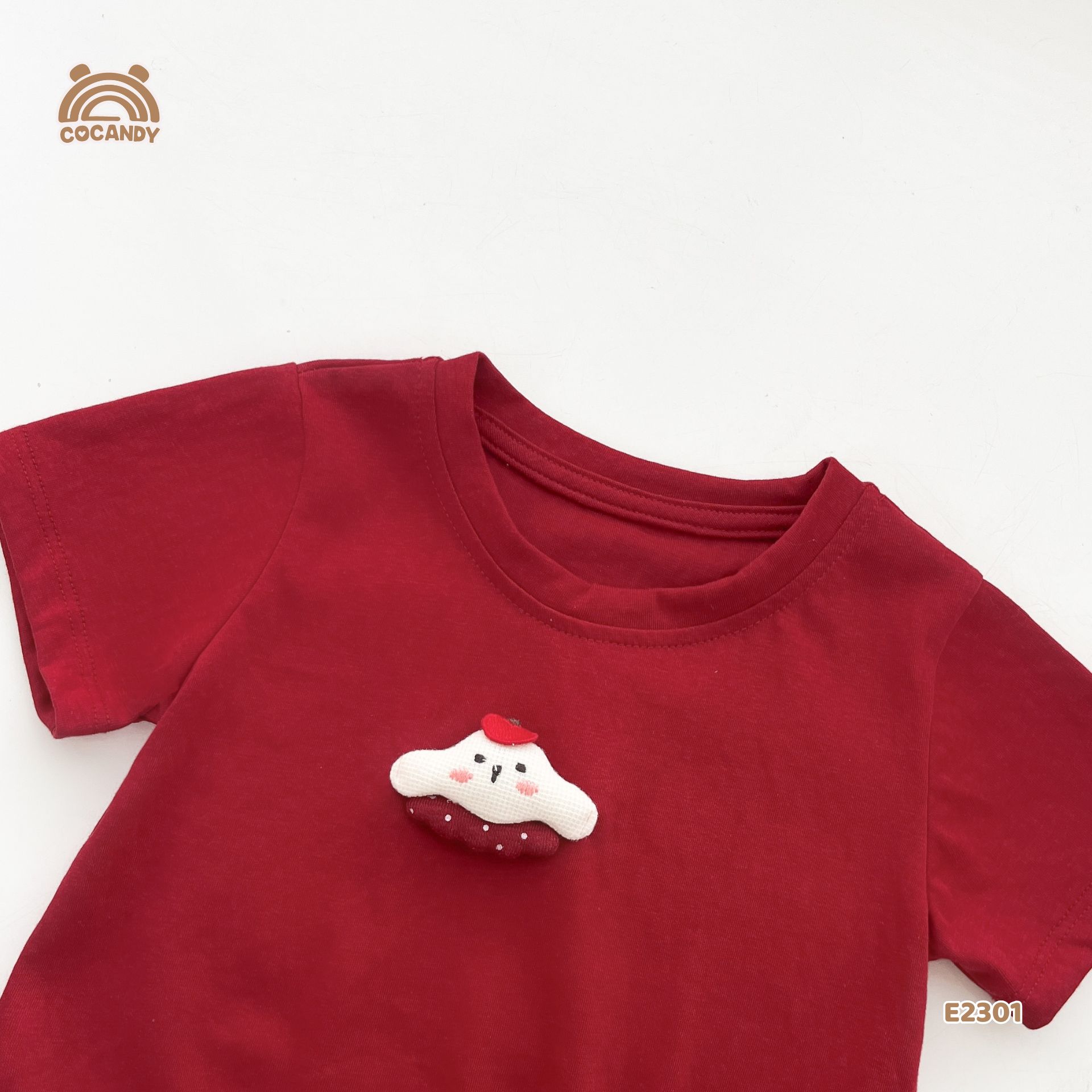 Áo cộc cotton ĐỎ thêu cún nhún bèo caro_thumbnail_4