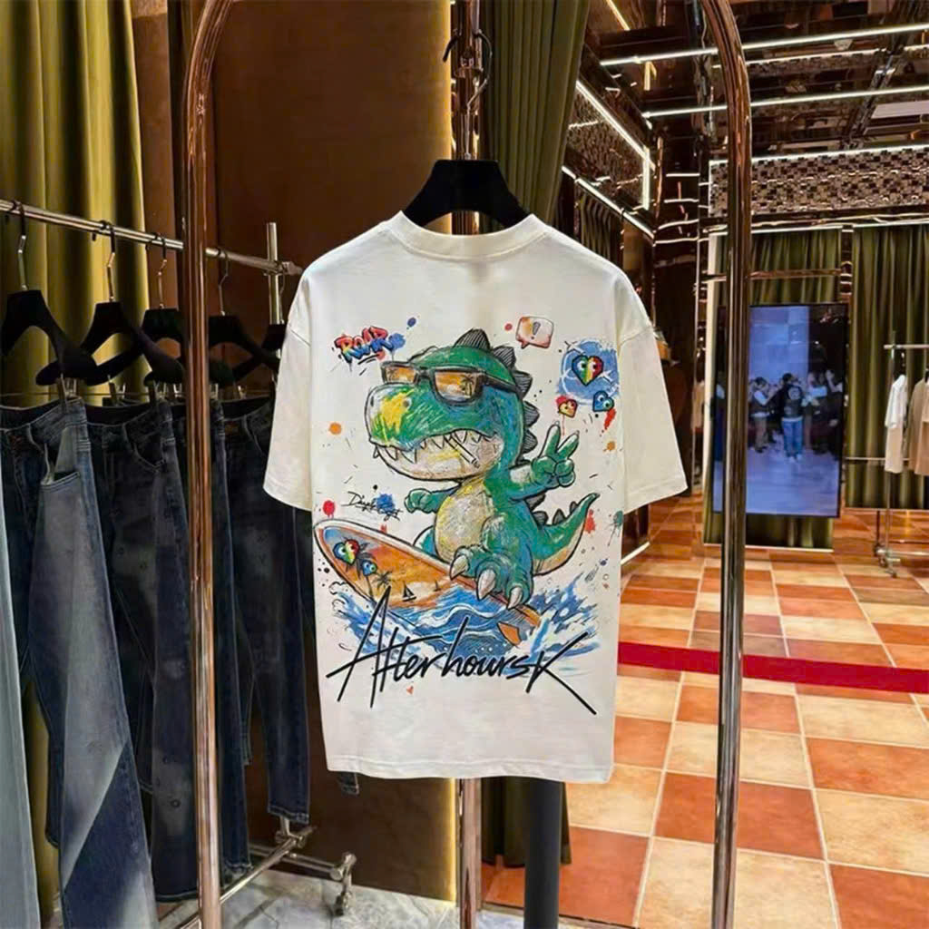 Áo Thun Khủng Long Xanh Graffiti Cotton Mềm Mát Size 40-90kg