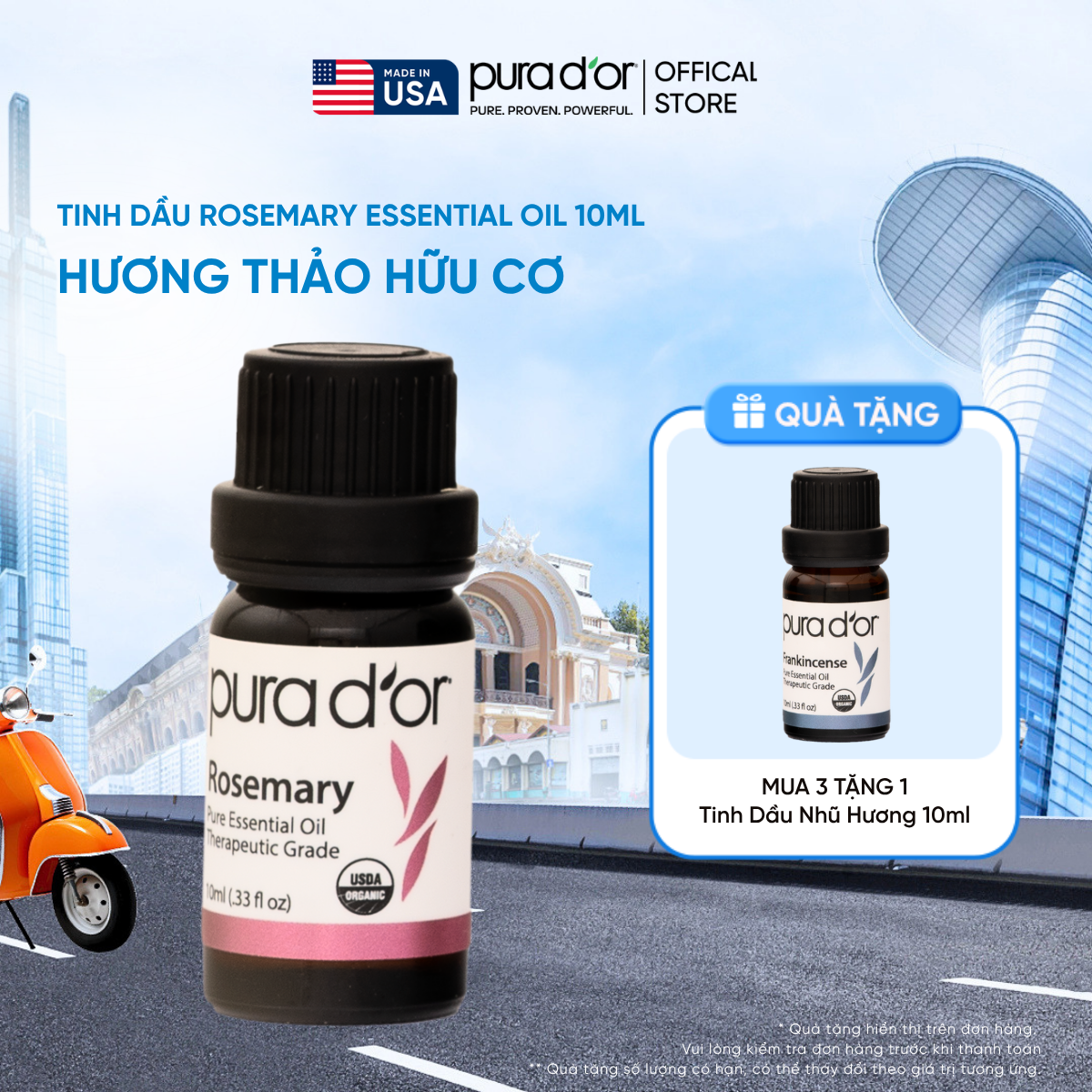 Tinh Dầu Hương Thảo Hữu Cơ PURA D’OR Therapeutic Grade Rosemary Essential Oil 10ML