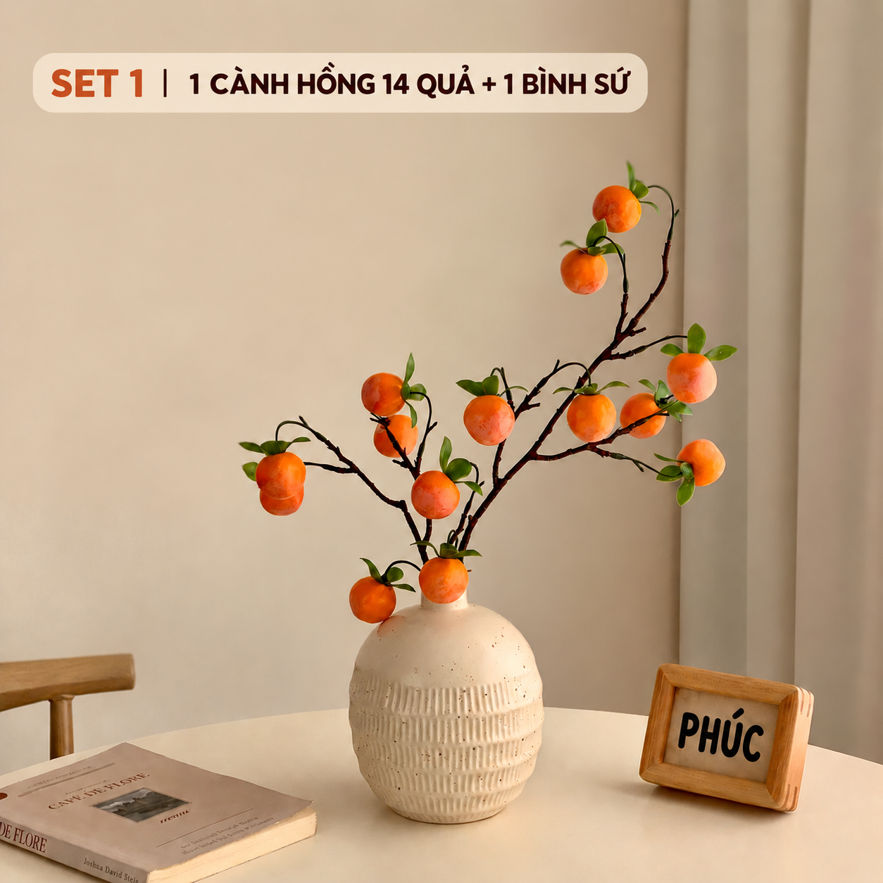 Set Cành Hồng Như Ý Kèm Bình Hoa