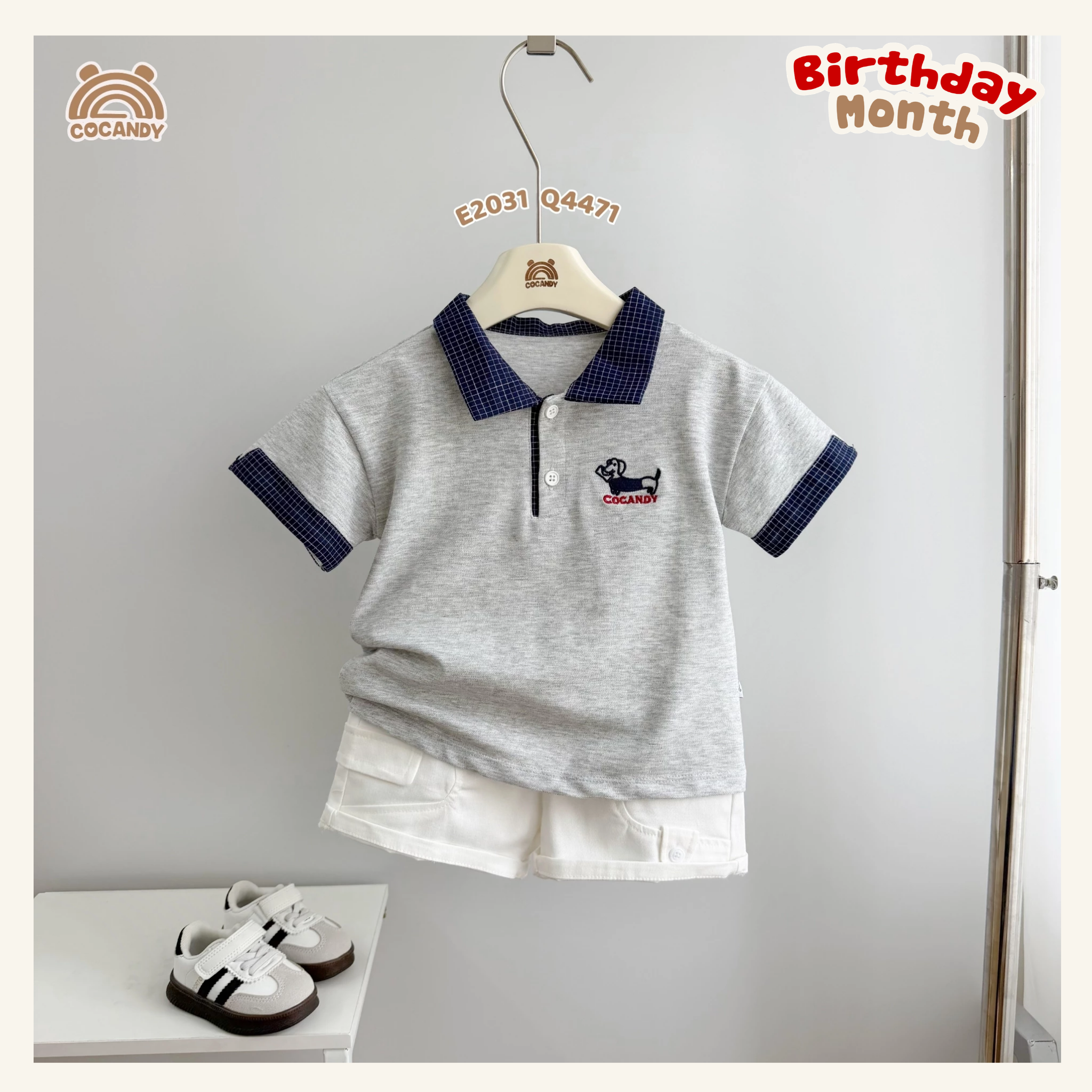 Áo cộc polo XÁM phối xanh navy
