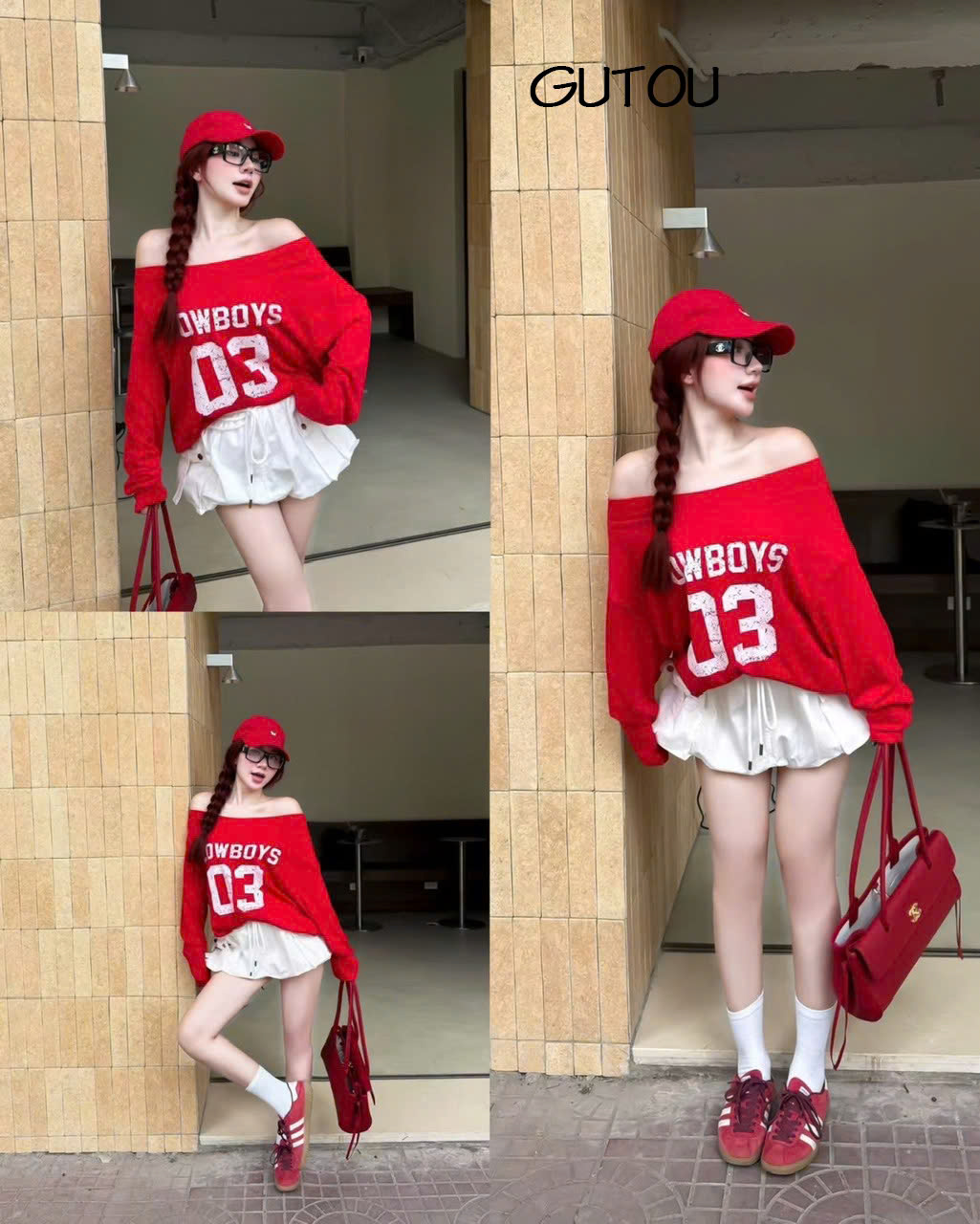[ GUTOU ] Áo Trễ Vai Tay Dài In COWBOYS 03 Phong Cách Sporty_thumbnail_4