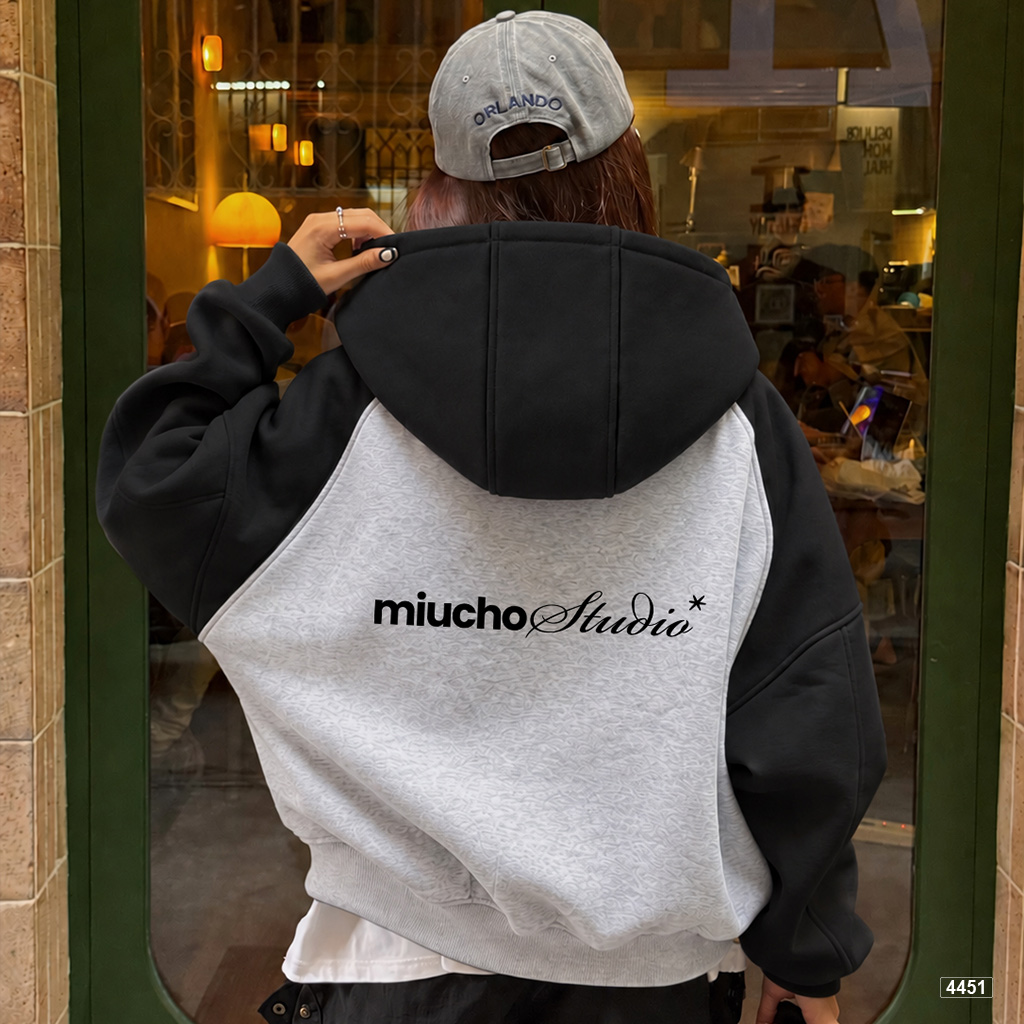 Áo hoodie zip Miucho form rộng raglan vải nỉ 2 da mềm mịn 4451_thumbnail_5