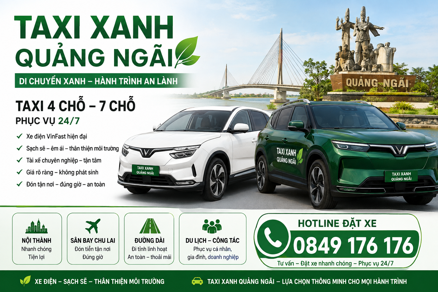 Taxi Xanh Quảng Ngãi 4 Chỗ, 7 Chỗ: Tin Tức Dịch Vụ 2026