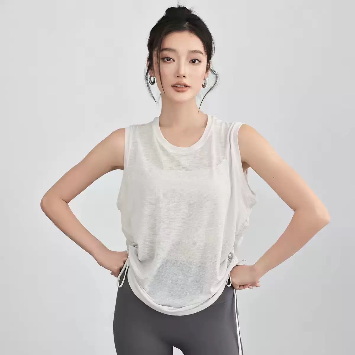 Áo Tanktop Thể Thao Nữ Ba Lỗ Rút Dây Form Rộng Vải Lưới Mè Thoáng Khí Thấm Hút Nhanh Khô_thumbnail_8