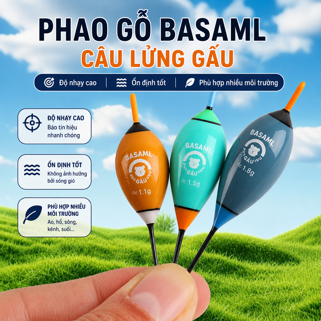 Phao Gỗ Basaml  Câu Lửng Gấu