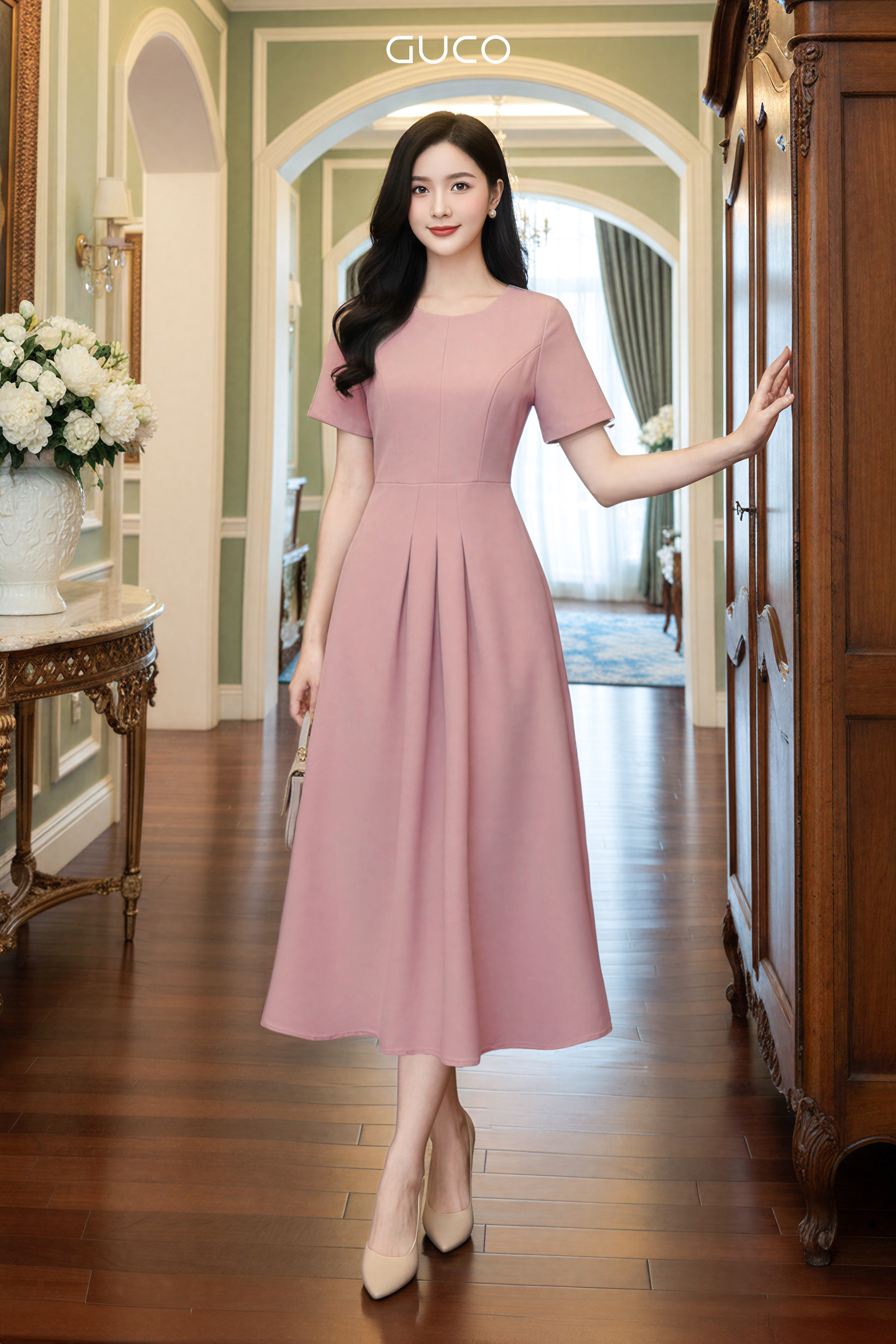 GUCO Đầm Hồng Nude Tiểu Thư Thanh Nhã